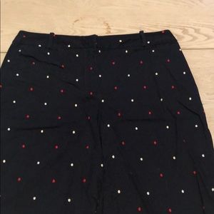 Navy w/ white & red embroidered polka dots